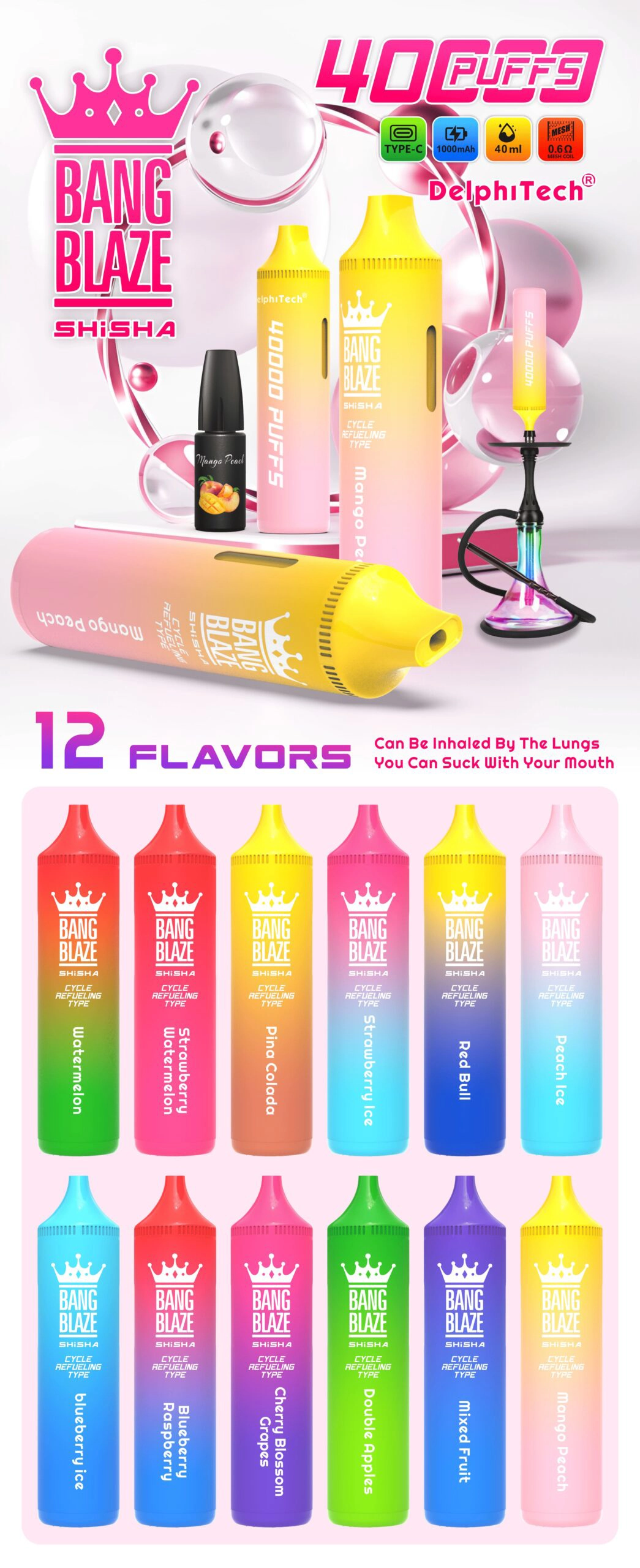 BANG BLAZE SHISHA 40K Puffs Flavor Collection