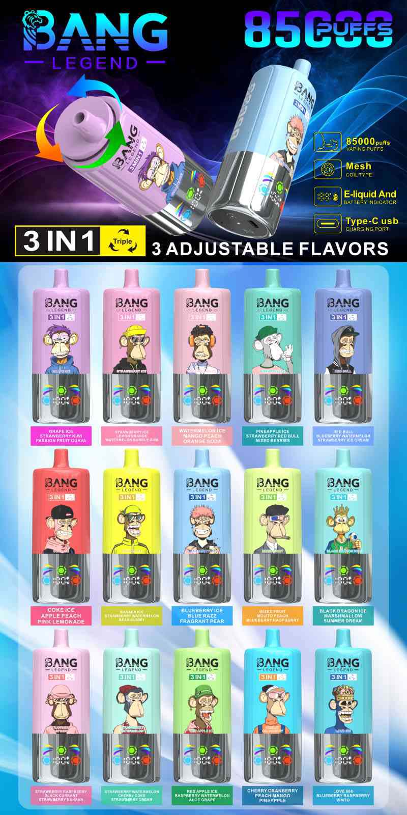 Bang Legend 85K Puffs 3 in 1 Flavor Collection