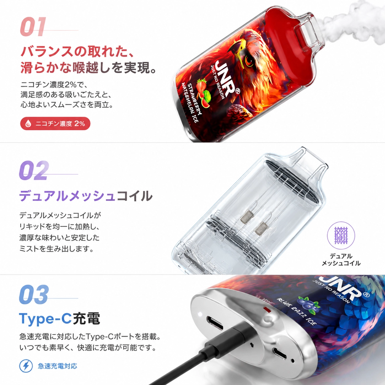 JNR Falcon 16000 使い捨て電子タバコの製品特徴と詳細